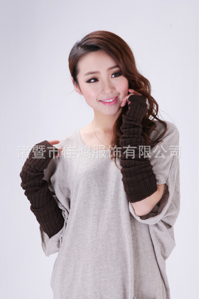 韩版保暖露指针织<em>长手套女</em>春秋半指可爱鱼鳞长