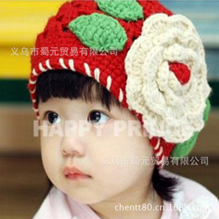 批发采购帽子-韩版女宝宝套头针织帽 花朵叶子