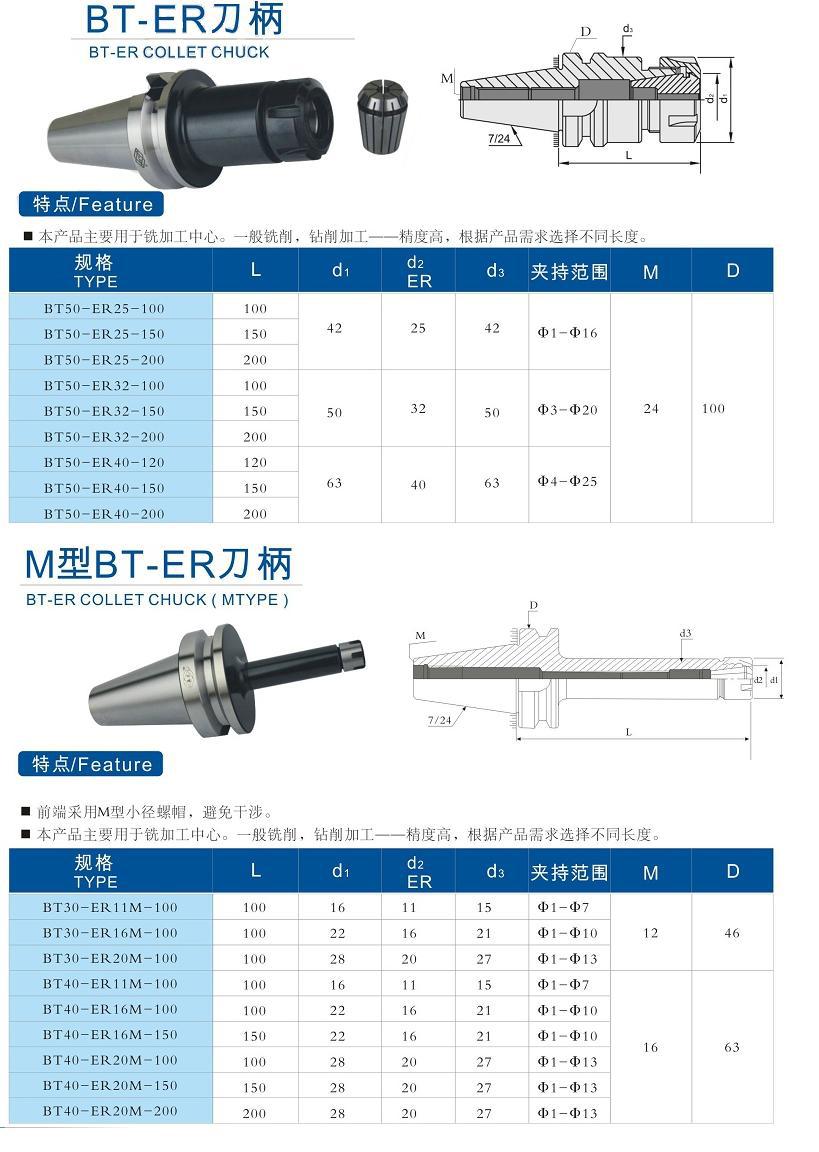 批发数控刀柄bt40er4070l100l150ler弹性刀柄