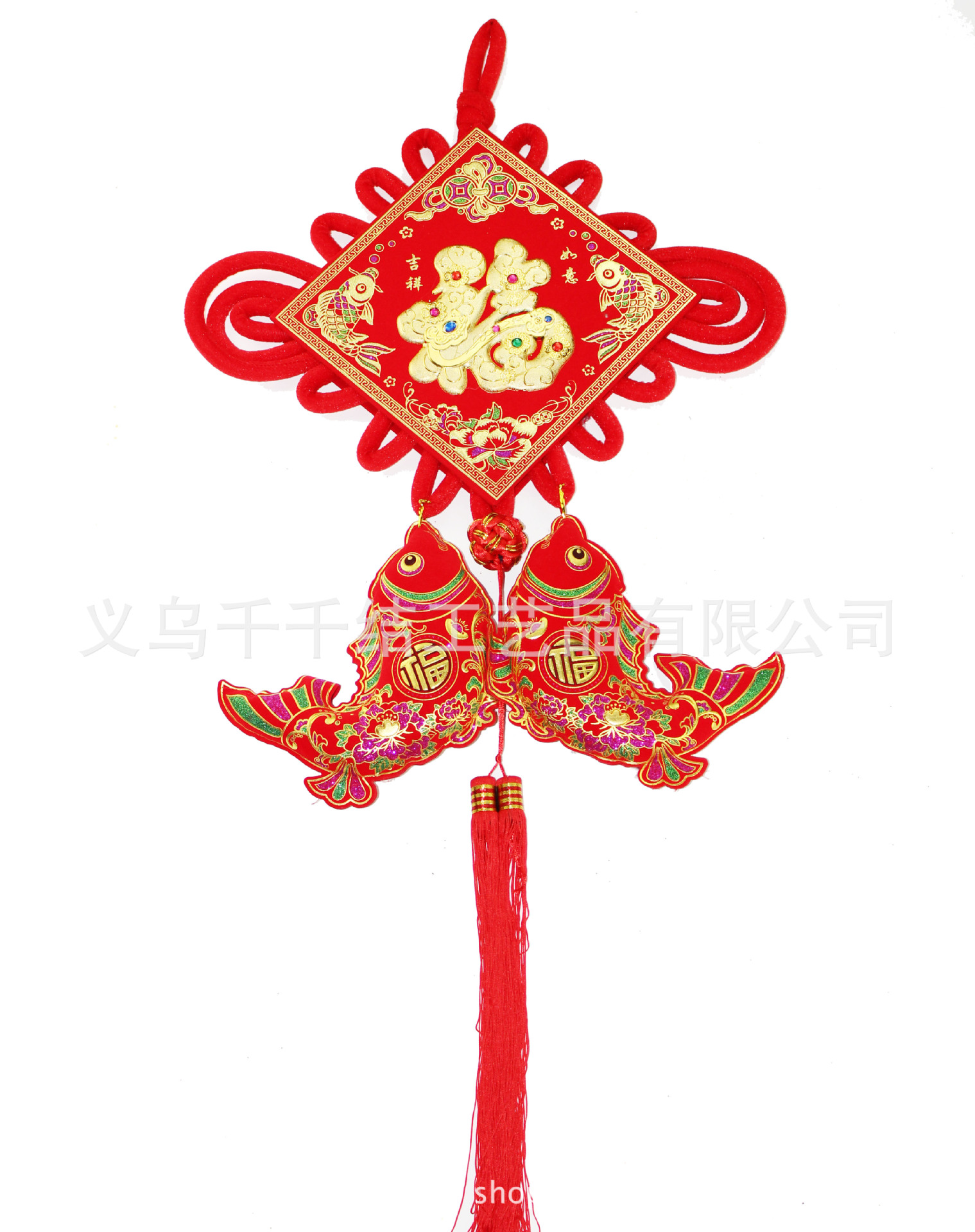 【厂家直销新款中国结挂件 烫金布如意福挂彩