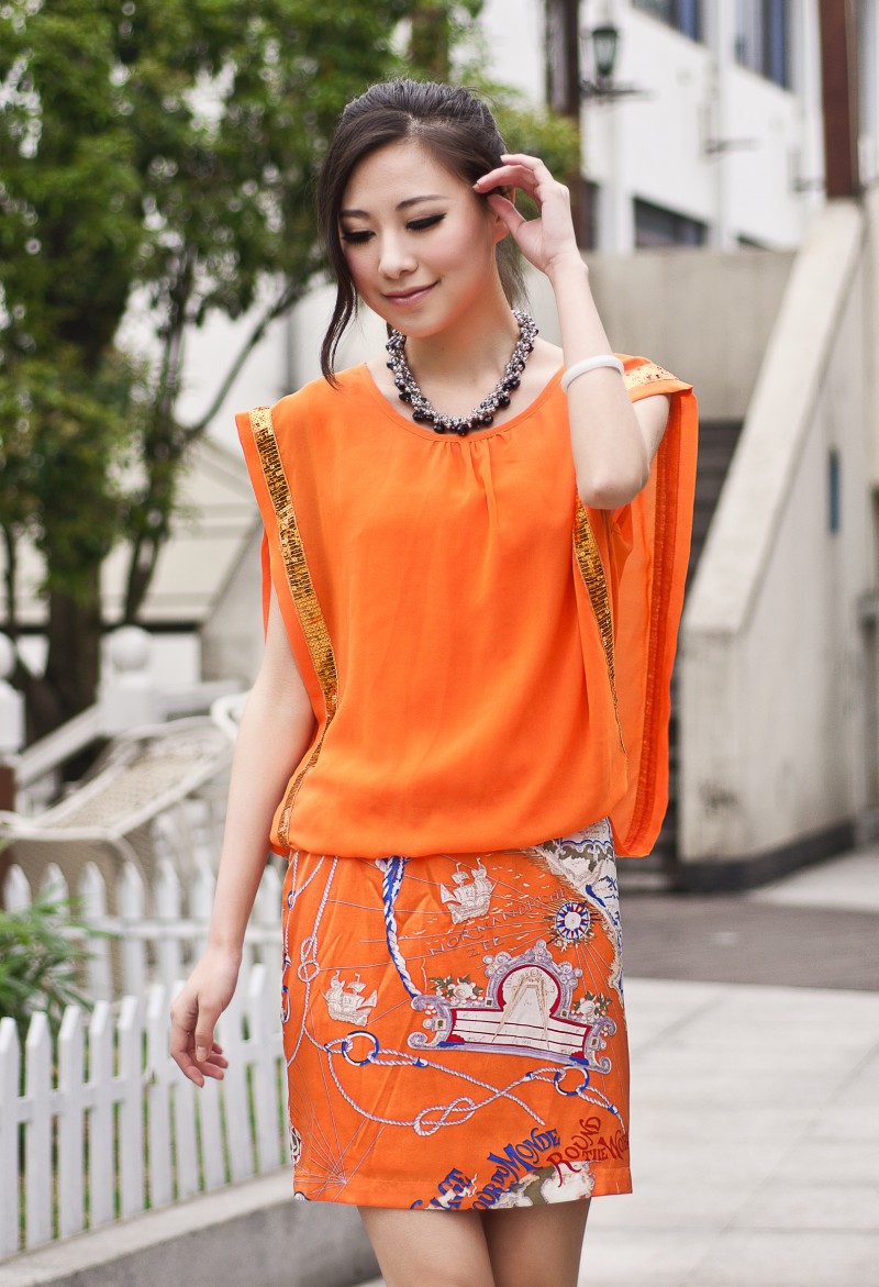 【唐施 2013夏装新款航海一线修身包臀真丝连