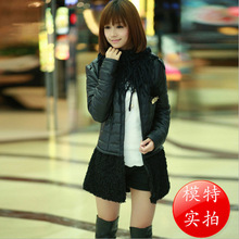 找相似款-PU皮棉衣女中长款修身棉服羊羔毛外