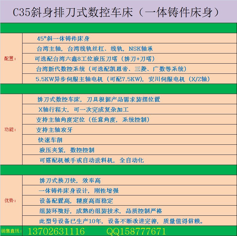 C35斜身排刀式数控车床 斜身台湾六鑫液压刀塔数控车床 一体床身