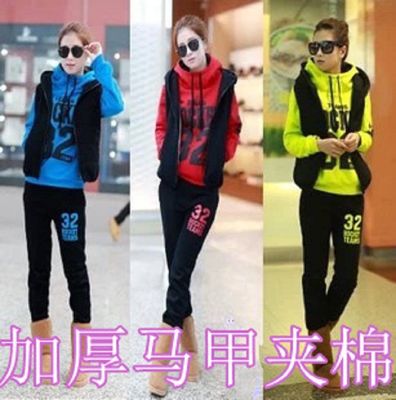 冬新款韩版运动休闲套装加厚马甲<em>卫衣三件套</em>大