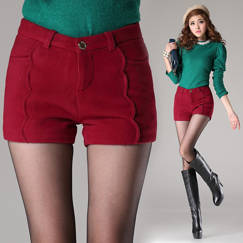 实拍 2013新款<em>波浪边</em>毛呢<em>短裤</em>靴裤 <em>修身显瘦</em>甜