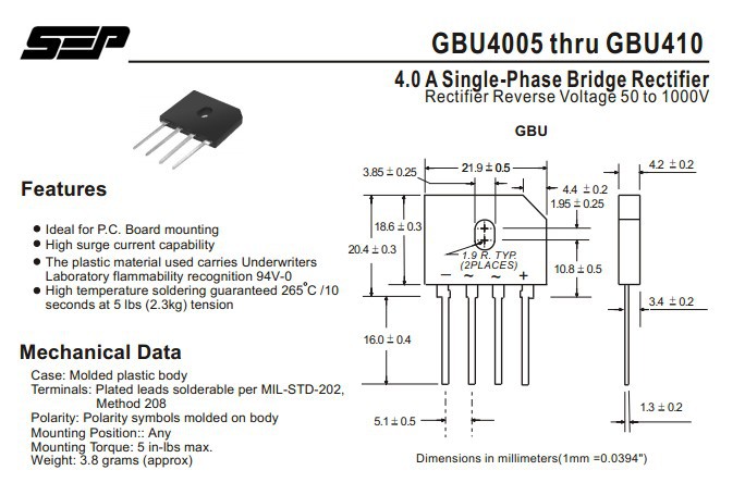 室外空调机用电源整流桥 gbu408