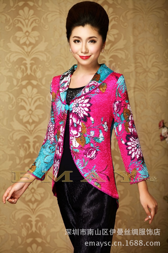 伊曼丝绸服饰<em>中老年</em>女式<em>外套秋冬</em>新品一粒扣爆