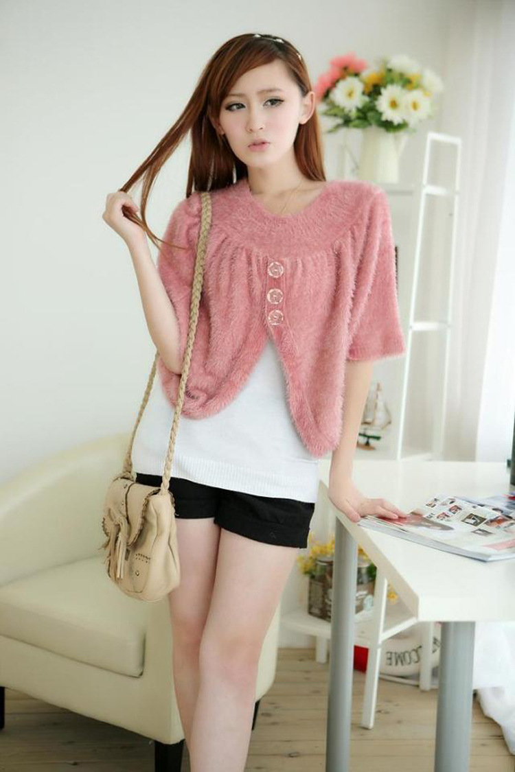 新款韩版女装<em>外套</em>3粒扣披肩长毛款<em>短装</em> <em>女针织</em>