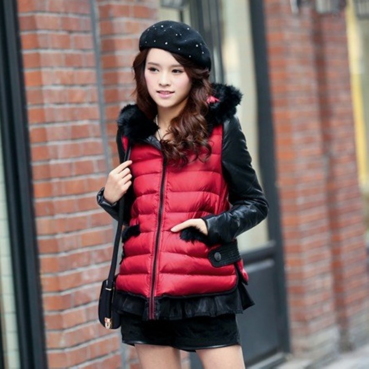 厂价批发2014新款冬装韩版短款修身蕾丝拼皮