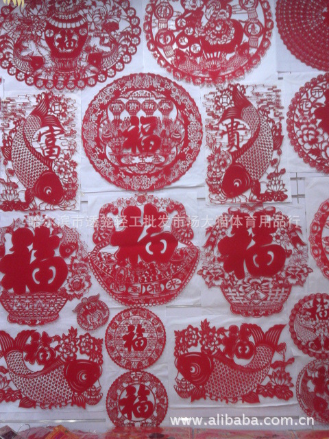 【植绒绒布窗花剪纸静电贴对联福字灯笼年货】