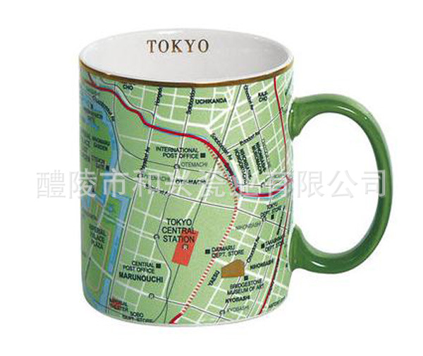 【【纪念礼品杯】地图马克杯 把手上绿釉陶瓷