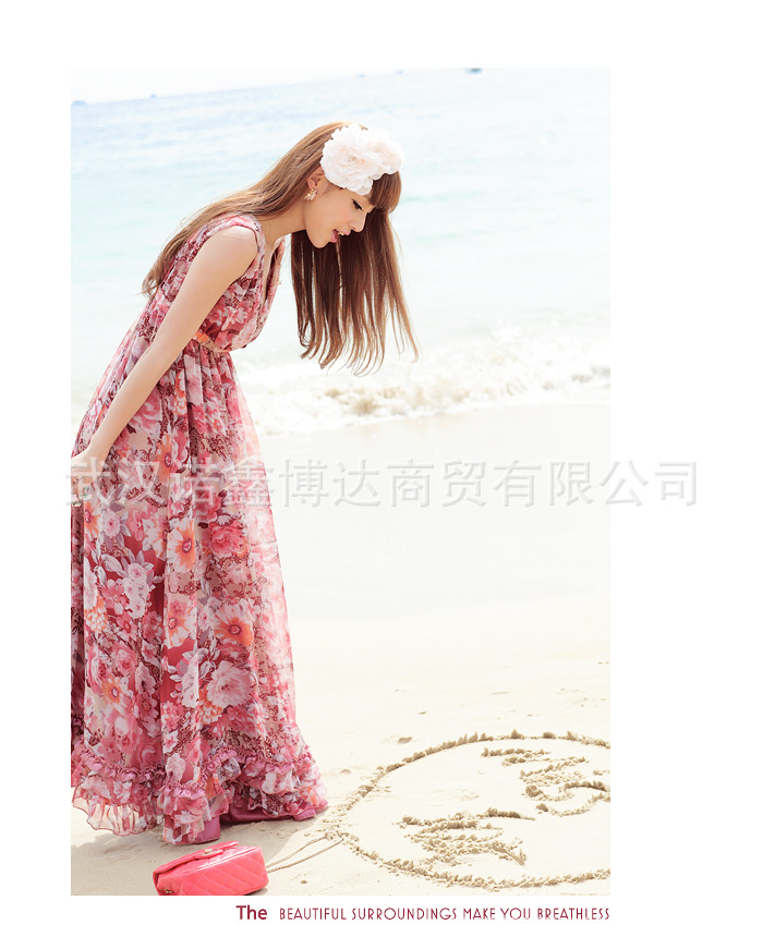 2013春装新款超垂波西米亚V领长裙连衣裙吊带