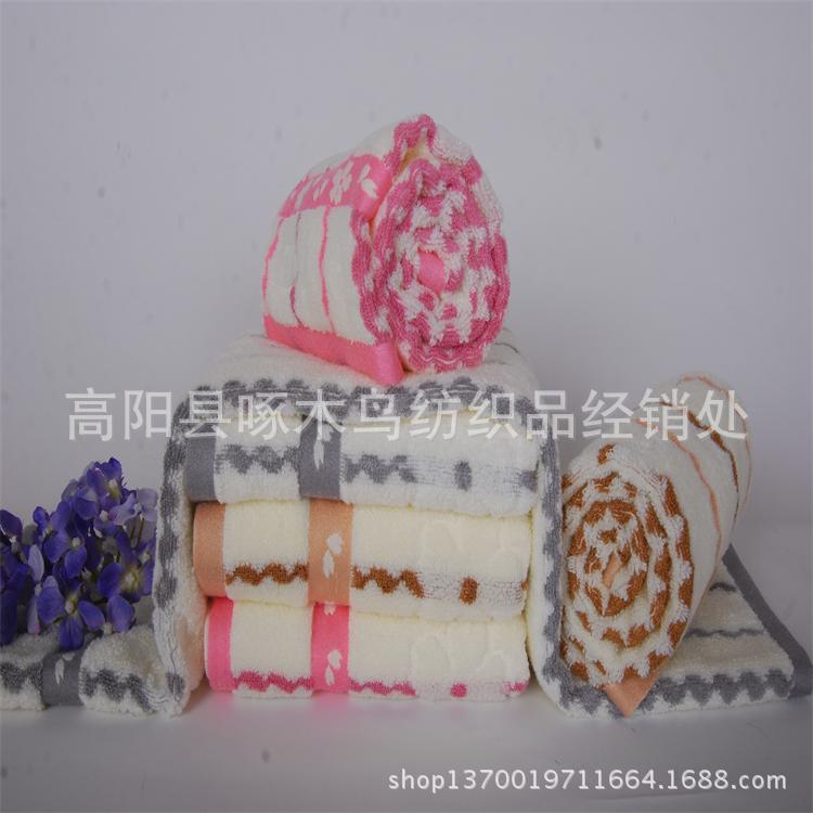 纯棉无捻水纹条梅花毛巾