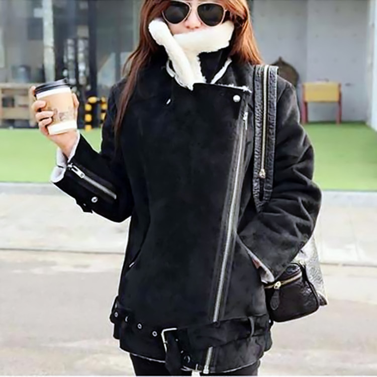 欧美大牌女装 鹿皮绒一体<em>羊羔毛</em>大翻领<em>保暖外</em>