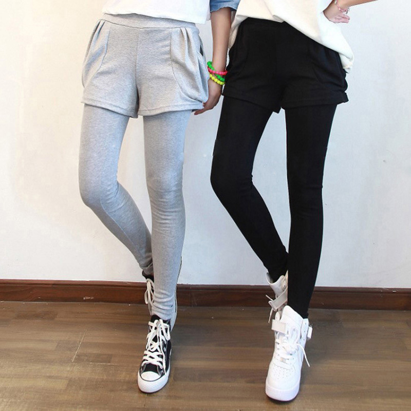 冬季新款<em>短裤</em>假两件加绒<em>打底裤</em>纯色大口袋款[