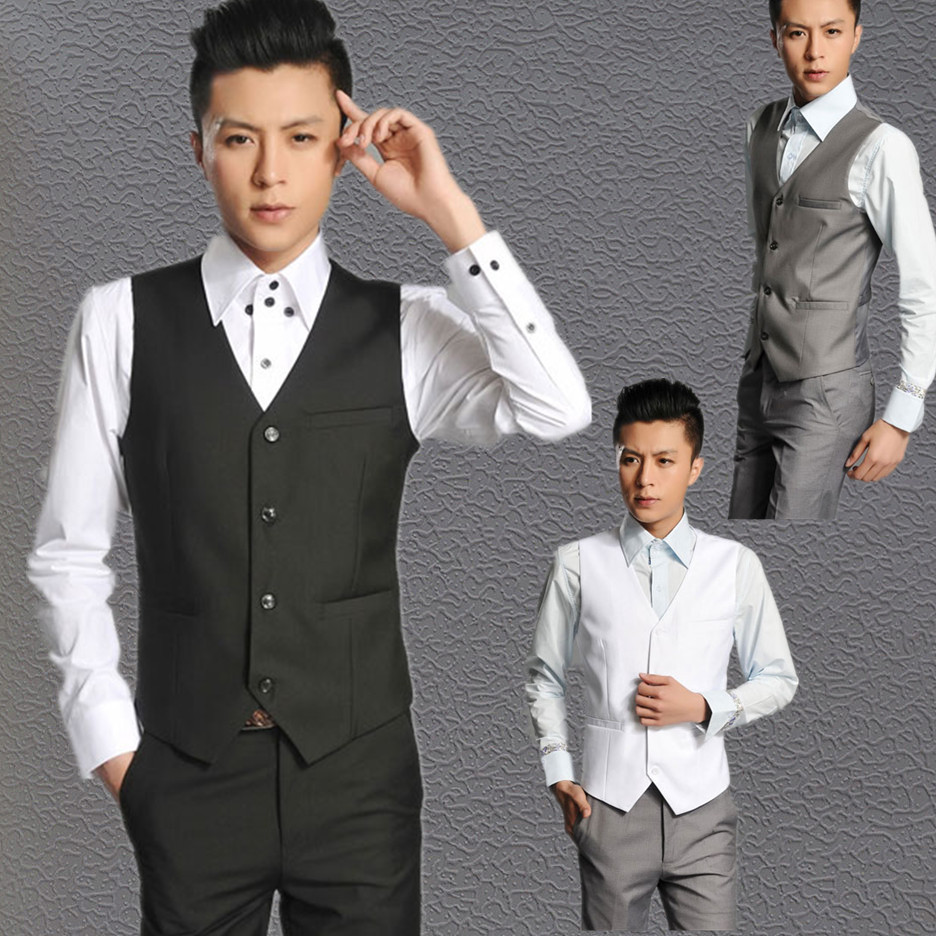 013新款男士韩版修身时尚商务休闲外套<em>马甲</em>白