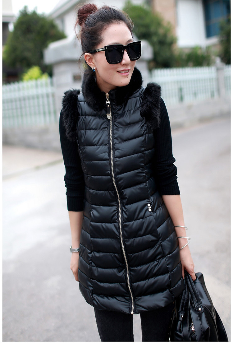 2013新款时尚洋气<em>冬装中长</em>羽绒棉<em>马甲</em> 兔毛装