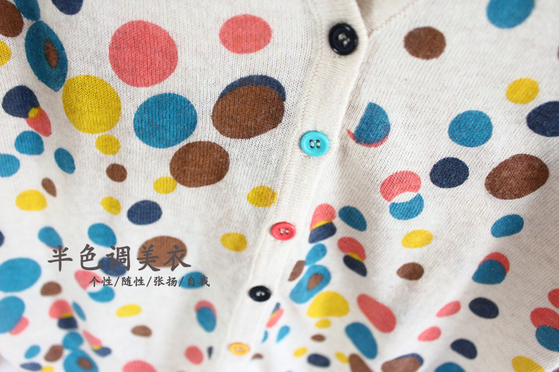 【<em>外贸</em>春秋印花女<em>针织开衫 女</em>彩色波点复古毛