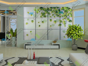 供应艺术玻璃定做 电视沙发背景墙 时尚简约背景 灵动绿叶YD101