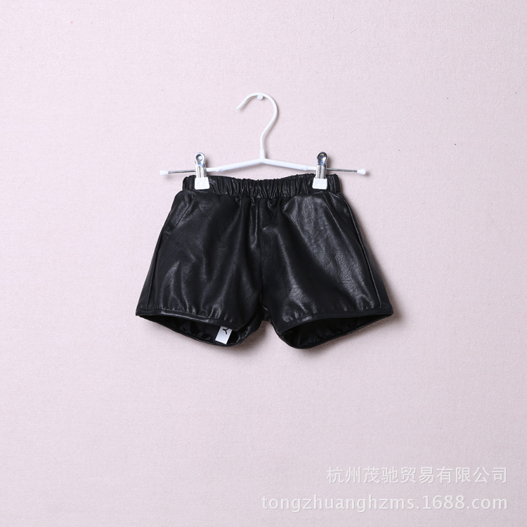 <em>黑色</em>松紧腰简约皮质<em>超短裤</em>/短裤 2013儿童女童