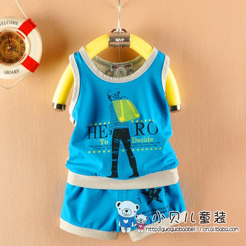 2013夏季童装批发 男童英雄人物英文背新童套