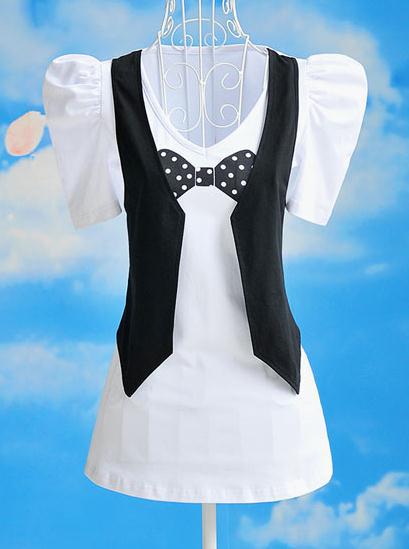 10026 2013夏装新款白色配<em>马甲</em>假<em>两件套</em>泡泡