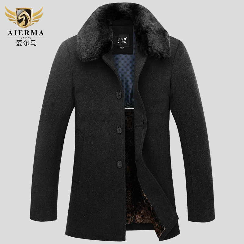 2013秋冬<em>新款</em>中老年男士<em>毛呢带毛领</em>大衣风衣