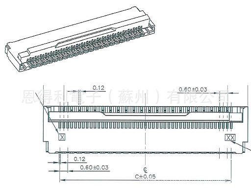 3mm 21pin h=1.0mm后插排线镀金恩得利连接器