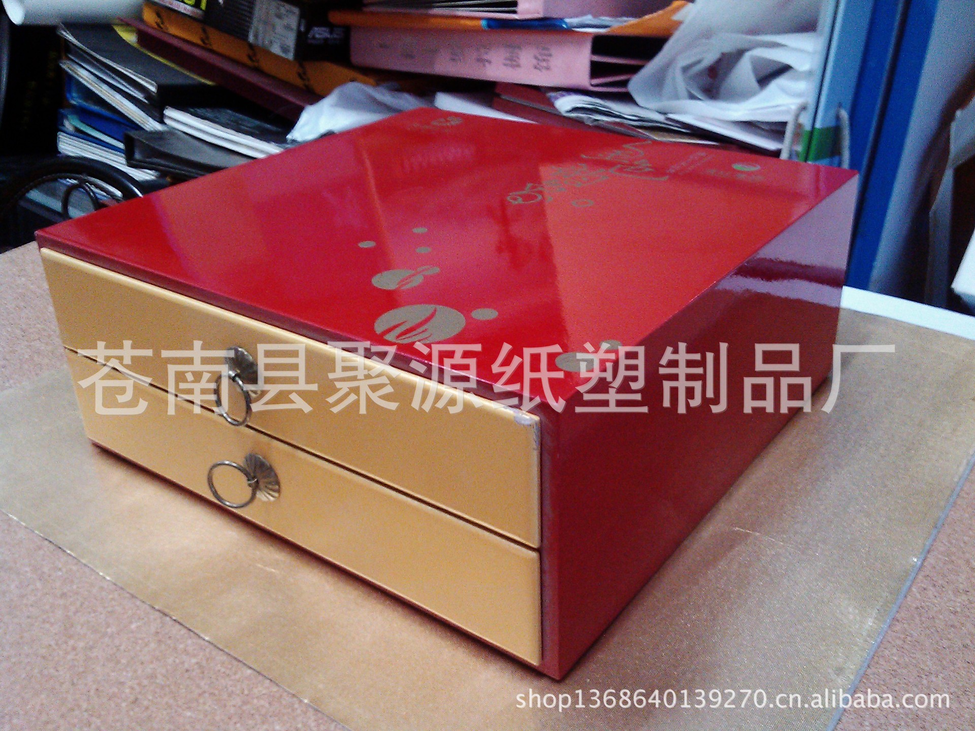 厂家定做金色韵象抽屉式礼盒喷漆木盒高档红木茶叶盒