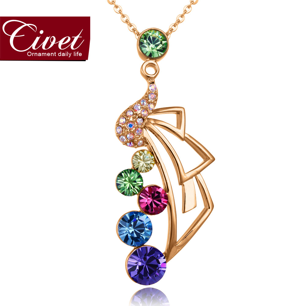 Civet独家原创五彩奥地利水晶项链吊坠时尚饰