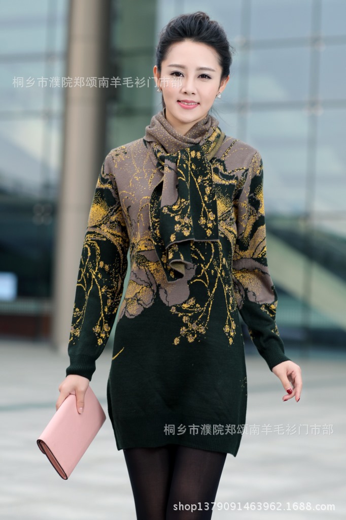 女士秋冬<em>中老年</em>妈妈装羊绒衫 中<em>长款</em>保暖气质