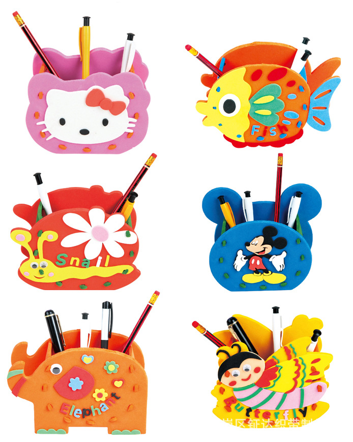 幼儿城市剪贴画-EVA笔筒手工粘贴画制作图片,金翅膀儿童智力玩具 启蒙拼装diy手