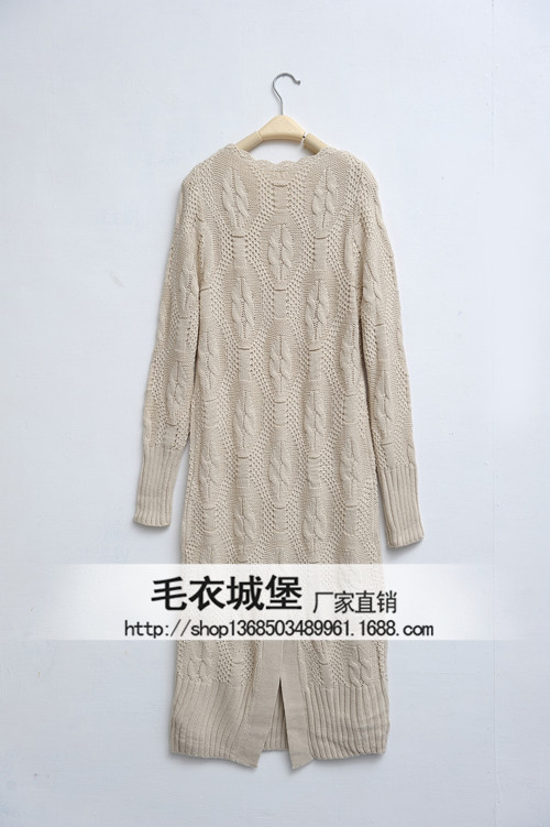 【荷叶领麻花口袋修身超长款<em>加厚毛衣</em>连衣裙开