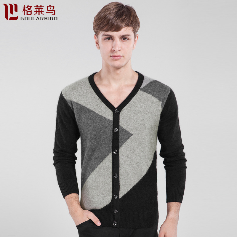 秋冬100%纯<em>貂绒</em>男士针织衫<em>开衫</em>男装<em>男式</em>羊毛