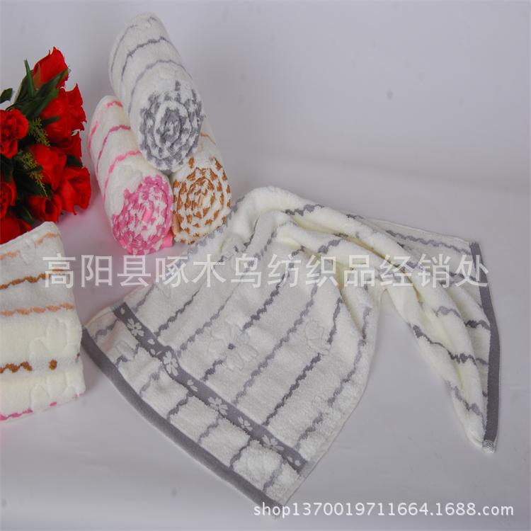 纯棉无捻水纹条梅花毛巾