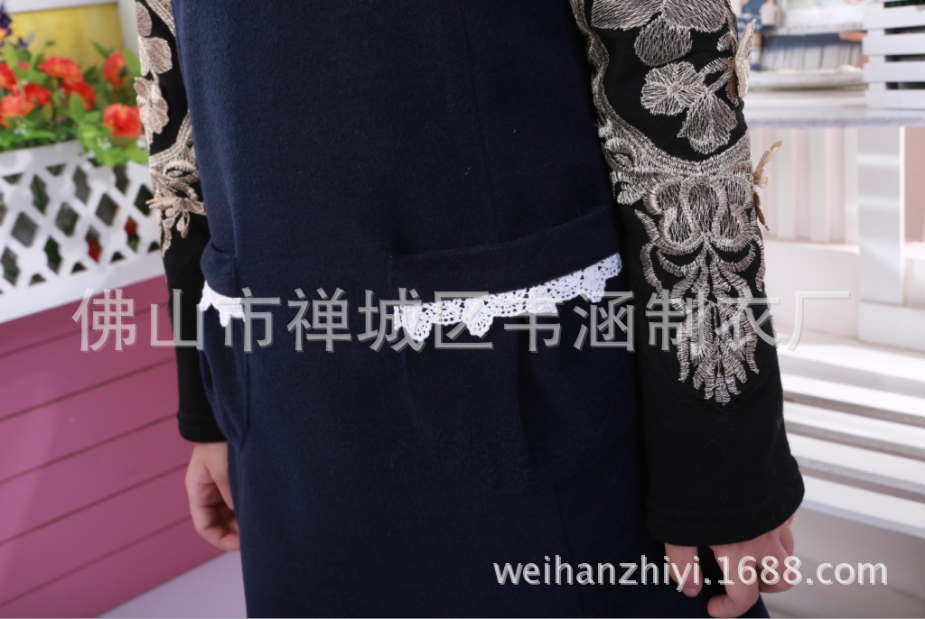 毛毛領呢子裙