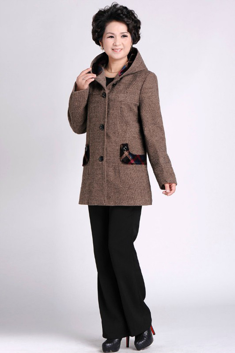 批发采购<em>女式棉衣</em>-<em>中老年</em>女装连帽毛呢风衣批