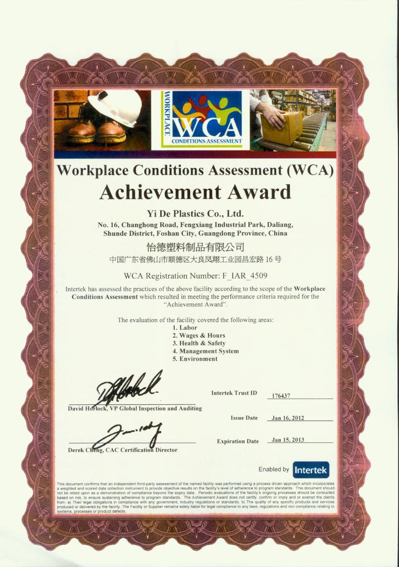 WCA Achievement award
