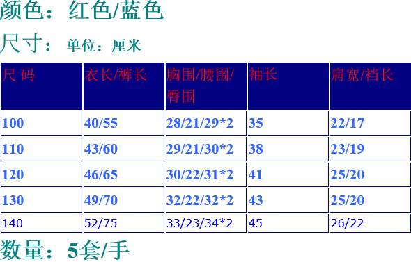 尺碼表