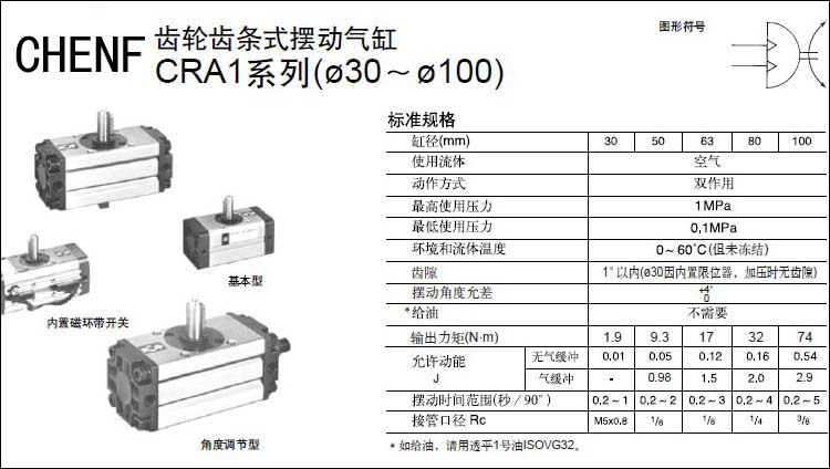 齿条式 产品介绍 日本smc摆动气缸 cra1/cdra1 带缓冲(缸径50以上)