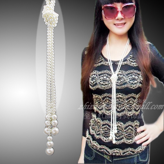 <em>韩版</em>超<em>长款</em>珍珠<em>毛衣</em>链 手工串珠项链正品<em>淘宝</em>