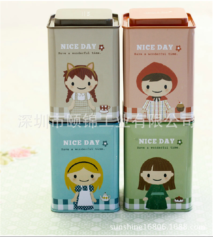 【2013新款密封盖方形铁盒 卡通图案茶叶包装