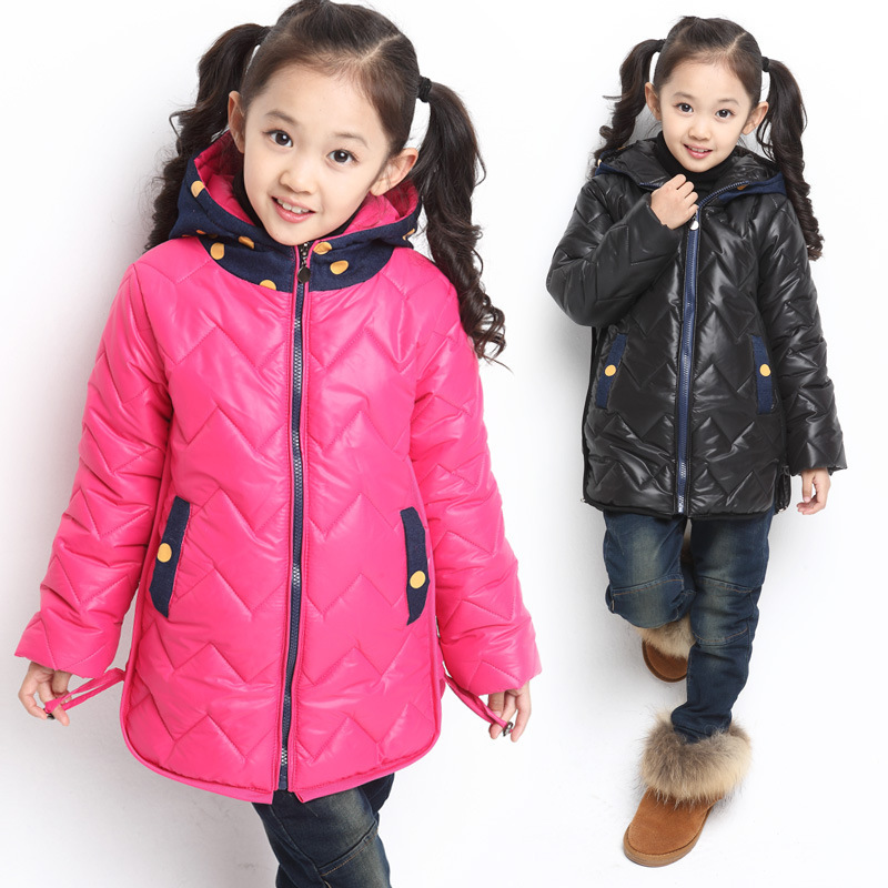 女童装<em>棉衣</em> 冬季<em>儿童棉袄</em> 中<em>长款</em>波点连冒<em>棉衣</em>