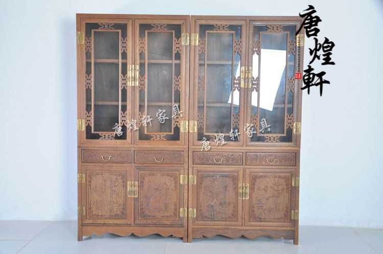 鸡翅木双层书柜G-013 (1)