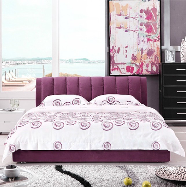 【北京上门测量布艺床 高贵优雅紫色床 布艺双