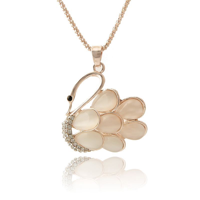 <em>韩版毛衣</em>链<em>批发</em> 高档女款天鹅猫眼石长款项链