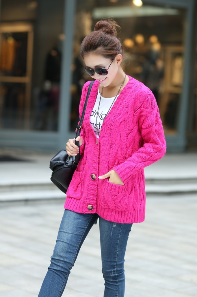 韩版复古秋冬<em>棒针</em>新款<em>手工</em>编织中<em>长款</em>宽松麻花