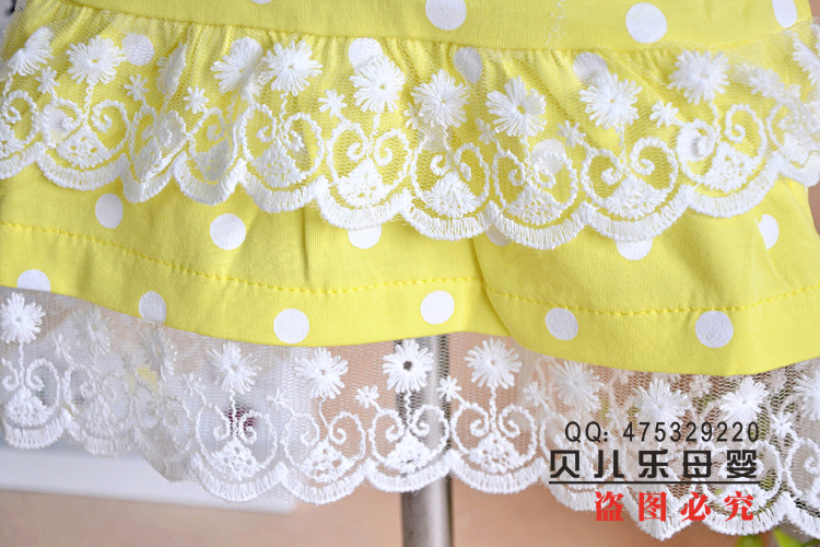 爆款 <em>圆领短袖</em> 蕾丝点点<em>花边</em>裙上衣 韩版女童夏