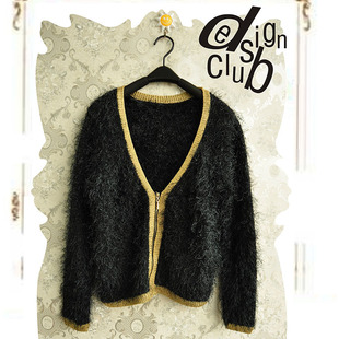 批发采购<em>女式毛衣</em>-羽毛纱短款长袖<em>开衫</em> 女羊毛