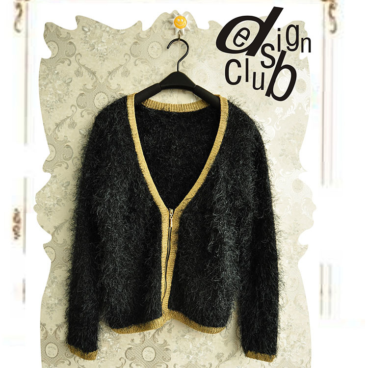 羽毛纱短款长袖<em>开衫 女</em>羊毛毛衫 时尚<em>个性</em>黑灰